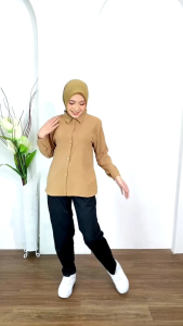 Atasan Kemeja shift Wanita Polos Variasi Kancing bahan Shakila
