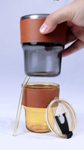 Gelas Tumblr Kaca Bening Gelas Mug Gelas Kaca dengan Tutup Anti Bocor 400mL Botol Minum