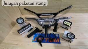 Stang trail paketan stang trail monster plat hitam+adaftor stang+gas spontan polos+lampu sorot led=Gratis saklar