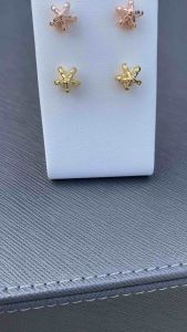 ต่างหู ดอกรัก ปักก้าน ก้านเงินแท้ 925 ชุบโรสโกลด์ ชุบทอง 18K สไตล์ไทย