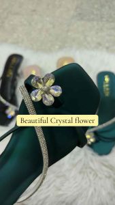 ✨TTFS✨ Elegant Crystal Floral High Heels Sandals Women | Kasut Tumit Wanita Kristal | Evening Dinner Heels 6cm | Wedding Party Slide VT61