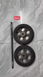 Bộ 2 bánh xe cao su lõi gang đường kính 23cm kèm trục 17 ly dùng để chế tạo xe đẩyxe kéo