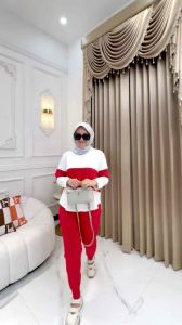 KAOS MERAH MERAH PUTIH XL & xxl jumbo bisa bb 80-90 kgASYANA SETELAN OLAHRAGA BY SHOFIYA/kaos olahraga wanita