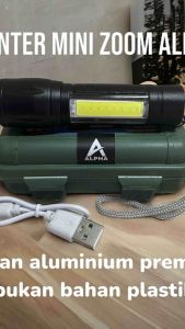 Senter Mini Zoom Alpha Bahan Aluminium Waterproof Dengan Box Penyimpanan