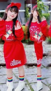 MERRY CHRISTMAS Set กวางน้อย เสื้อแขนยาวเอวจั้ม คู่กับกระโปรงสั้นสุดคิ้วท์ ผ้านุ่มชุดแถมฟรี