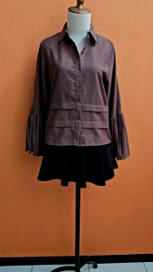 atasan kemeja wanita coklat tua NARA WOMAN cewek M L lengan panjang terompet MEWAH