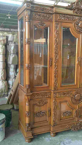 bufet almari pajangan kayu jati 4 pintu ukir jepara
