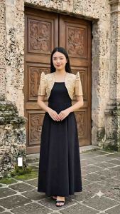 Elegant Filipiniana Bolero Croptop Piña Organza Mestiza Sleeves Floral Patching Lace