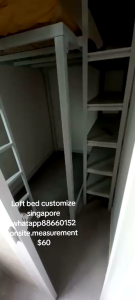 Loft bed with shelf +mattress customize singapore for helper room/L shape loft bed /helper room/unity/store room/bomb shelter