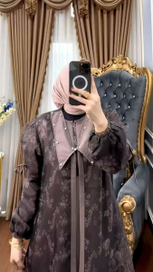 Gamis Wanita Premium Early Mudra Original | Set Outer Organza Print Mix Royal Twill | Dress Muslimah Elegan LD 110 PJ 140