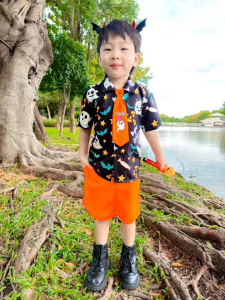 ชุดฮาโลวีน เด็กชาย เซต3ชิ้น เสื้อ กางเกง เนคไท
