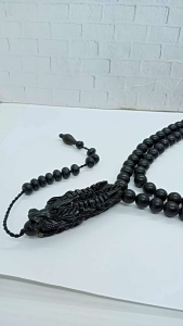 tasbih kayu galih kelor hitam kepala ukir naga A07