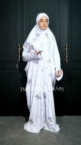 Mukena Terusan Katun Bordir Serangkai Bunga Cantik Jumbo