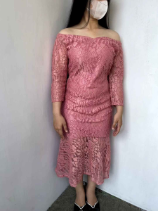 Dress Sabrina Brokat Duyung Pesta Midi Dress Kondangan Mermaid Gaun Wanita Kekinian Dress Brukat Bodycon Dustypink