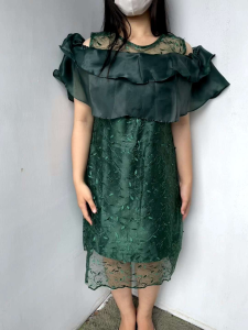 Dress Sabrina Brokat Pesta Elegant Off Shoulder Dress Tulle Mutiara Gaun Kondangan Kekinian