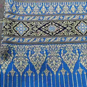 ผ้าไหมเทียมลายช่อบงกช สีน้ำเงิน ผ้าไหมสังเคราะห์ ผ้าไหมทอเครื่อง ผ้าไหว้ ผ้าของชำร่วย ผ้าตัดผ้าถุง ผ้าซิ่น ขนาด 2 หลา ประมาณ 100*180 cm