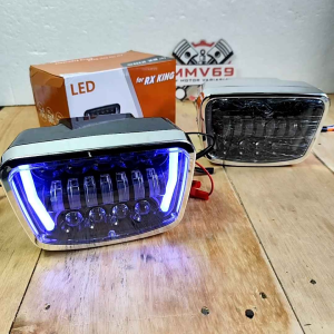 Headlamp Lampu Depan Laser Led List Chrome Hitam Kotak Oval 10 Mata RX King GL 100 Set Batok