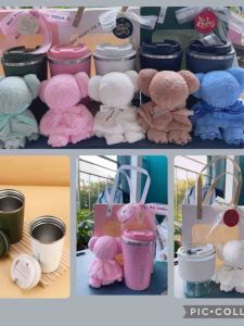 Teacher’s Day Gift Set-Thermos Coffee Mug/Glass Mug with straw + Bear Towel (SG Stocks)