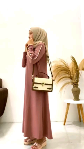 Gamis Dress Abaya Midi Wanita Muslim Terbaru Kekinian Model Inara Bahan Knit Premium Bisa Busui Wudhu Friendly Kasual Pakaian Sehari Hari