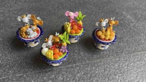 พาน พานหนูมุสิกะ พร้อมเครื่องถวายบูชา ถุงเงินทอง โมทกะลาดู พานผลไม้ขนาดเล็ก หน้าพาน 1.5“สูง 1.8” แบบดินปั้น