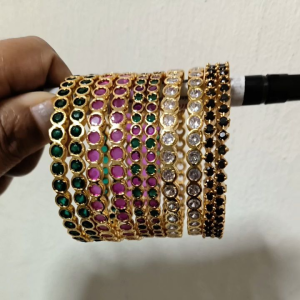 SG Ready stock -Aadi sale - storewide Gold Finish Stone Bangles (2.4 size only - 4 bangles)White Ruby Green Ruby & Green stones Black stones