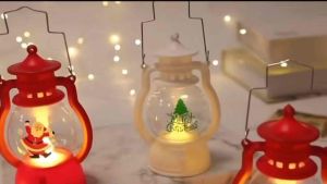 SYB Christmas Mini Lantern Decorative with LED Lights Windproof Lamp Retro Style for Home Decoration