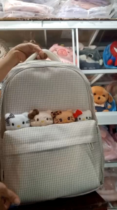 Balo đi học nữ caro kèm 4 mặt gấu kitty siêu đáng yêu mã 6155 size 48*33cm