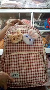 Balo đi học nữ caro kèm mặt cáo thỏ siêu đáng yêu mã 5116  size 46*32cm
