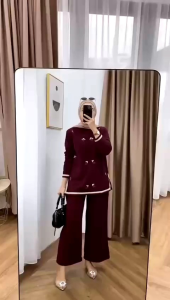 Setelan wanita bahan snowi knit import