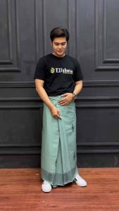 SARUNG GOYOR WARNA SAGE DEWASA MOTIF SARWON PANJANG-+120cm LEBAR-+215cm RAYON SUPER PREIMUM ELLUBNA