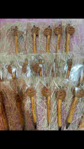 Personalized Bamboo Pen with Tag and Ribbon with Plastic Slave and Abaca Background