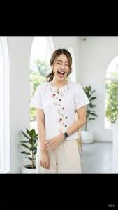 เสื้อพื้นเมืองผู้หญิงปักดอกพริกแขนสั้น