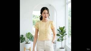 เสื้อคอกลม พื้นเมือง หน้ากากผู้หญิง บัว คอกลมแขนกลีบ