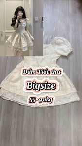 Đầm váy nữ Bigsize dự tiệc dáng xòe trắng họa tiết nổi 55-90kg