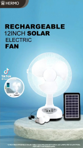 12inch Solar Fan AC/DC Dual Powerv Portable Rechargeable Fan With Solar Planel With Free 2 Bulbs