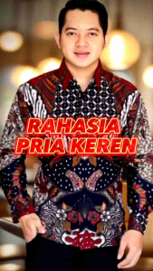 Kemeja Pria Batik Modern Mahkota Merah Bahan Katun Halus Lapis Furinh