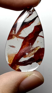 100% Natural Hematoid  Quart - Multi-inclusions Crystal Flower Pendant/ 冰透体100%纯天然红胶花火焰红花片水晶吊坠/收藏级鸩羽幽灵吊坠 超美超精致