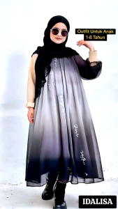 TERPOPULER | Gamis Anak Muslim Gradasi Ceruty Babydol Free Hijab Anak Usia 1-8 Tahun Dress Syari Setelan Panjang