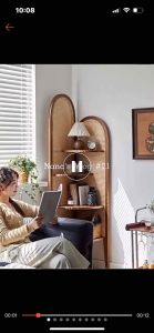 Solid wood triangle corner cabinet living room retro corner rattan storage display cabinet