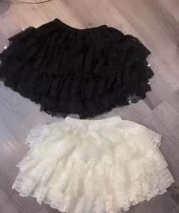 Chân Váy Ren 3 Tầng Có Lót Quần Lưng Thun Chân váy ren tầng xếp ly dáng ngắn lưng cạp chun siêu xinh freesize dưới 52kg