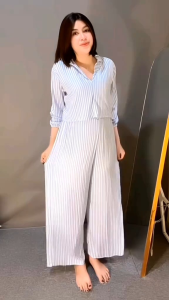 ONE SET STRIPE WANITA SETELAN KULOT WANITA TERBARU SET GARIS KEKINIAN SETELAN WANITA DEWASA JUMBO