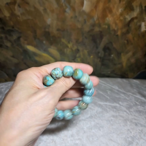 14mm+ Premium natural untreated Hubei Turquoise high density smooth surface traditional old style beads bracelet