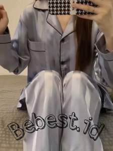 [SALUR PP] baju tidur piyama salur strip garis satin silky lengan panjang celana panjang