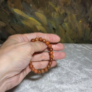 Premium 8mm Burma Type A Yellow Jadeite yellow with red hue Jade bracelet 翡翠A货黄翡带红调手链