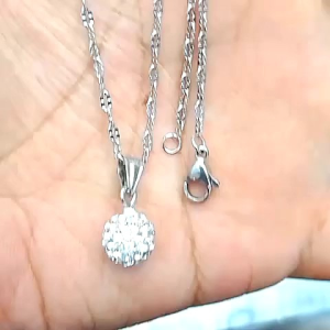 Kalung Titanium Rantai Pecah Kopi Liontin Permata Bola Zircon 0210a