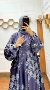 Cod gamis silk premium mewah|Gamis motif wanita terbaru|Ready Gamis motif print padi jumbo Busui
