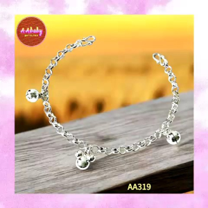 🌈AAbaby Galleries AA319 Original Baby Silver Anklet Bracelet Cute Mickey 米奇Round Bells Rantai Kaki/Gelang Kaki Bayi