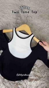 Everly Two Tone Top | Atasan Crop Lengan Panjang Korean Fashion