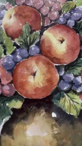 ภาพวาดผลไม้มงคล ภาพวาดผลไม้รวม ภาพวาดสีน้ำ ขนาดA3/29.7x42cm พร้อมกรอบกระจก สมารถตั้งได้ แขวนได้ แข็งแรงสวยงาม