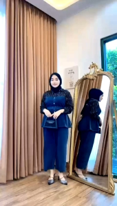 Setcel Caleta Jeans premium mix rayon motif setelan celana wanita